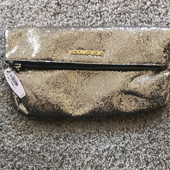 Victoria's Secret Handbags - Gold Zippered Clutch Bag/ Makeup! New With Tags!